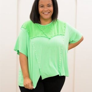 POL Bright Green Top with Pearl Details